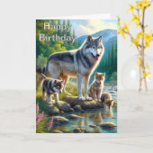 Happy Birthday Wolves Natuur Wenskaart Kaart (Gele Bloem)