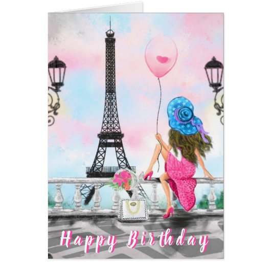 Happy Birthday Woman met roze hartballonliefde (Voorkant)
