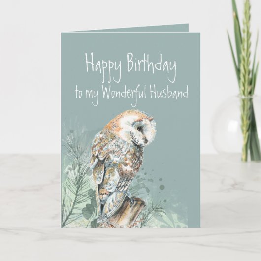 Happy Birthday Wonderful Huband Barn Owl Bedankkaart (Voorkant)