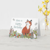 Happy Birthday Woodland Fox Modern Grappig Kaart (Gele Bloem)