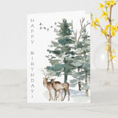 Happy Birthday Woodland Herten Paar Bos Kaart (Gele Bloem)