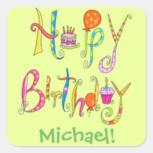 Happy Birthday Word Art Green Name Persoonlijk Vierkante Sticker
