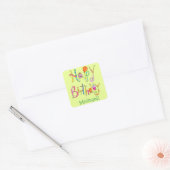 Happy Birthday Word Art Green Name Persoonlijk Vierkante Sticker (Envelop)