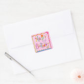 Happy Birthday Word Art roze ballonkunst Vierkante Sticker (Envelop)