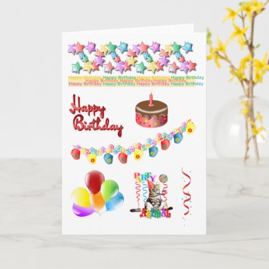 Happy Birthday Word Cloud Card Kaart (Gele Bloem)