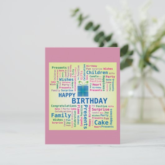 Happy Birthday Word Cloud Gift Cadeau Box Kaart (Staand voorkant)