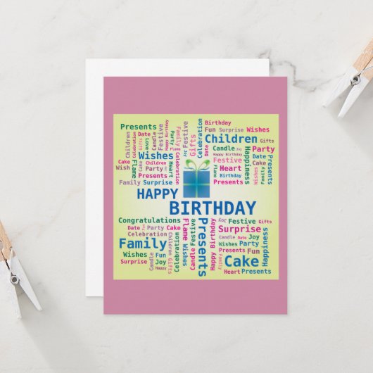 Happy Birthday Word Cloud Gift Cadeau Box Kaart (Voorkant / Achterkant in situ)