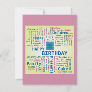 Happy Birthday Word Cloud Gift Cadeau Box Kaart