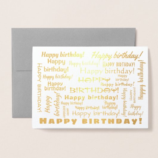 Happy Birthday Word Cloud Typography Gold Folie Kaarten (Voorkant met envelop)
