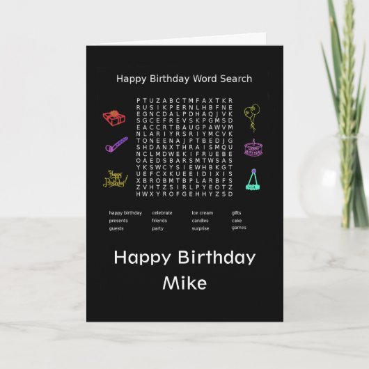 Happy Birthday Word Zoeken Mike Kaart (Voorkant)
