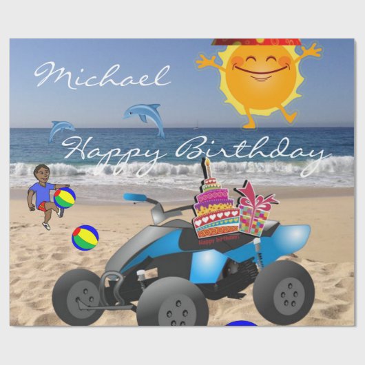 Happy Birthday Wrapping Paper African Boy Beach Cadeaupapier (Vlak)