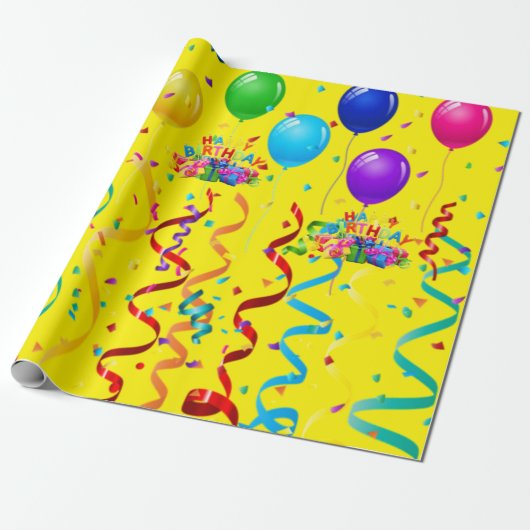 Happy Birthday Wrapping Paper-ballonnen Cadeaupapier (Uitgerold)