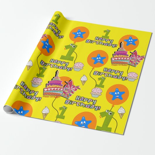 Happy Birthday Wrapping Paper Balloons #1 Cadeaupapier (Uitgerold)