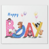 Happy Birthday Wrapping Paper Beren Party Baby Cadeaupapier (Vlak)