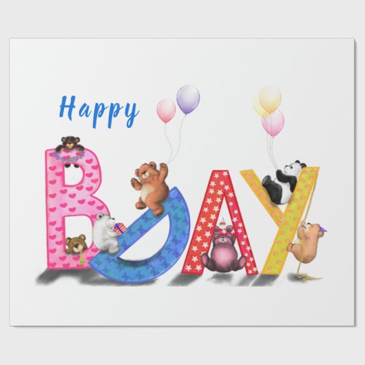 Happy Birthday Wrapping Paper Beren Party Baby Cadeaupapier (Vlak)