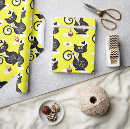 Happy Birthday Wrapping Paper Black Cat Cadeaupapier (Crafts)