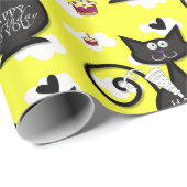 Happy Birthday Wrapping Paper Black Cat Cadeaupapier (Rol Hoek)