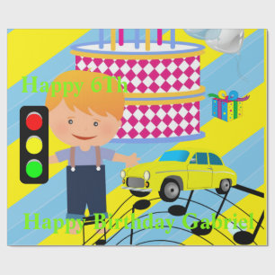 Happy Birthday Wrapping Paper Boy Car Cadeaupapier