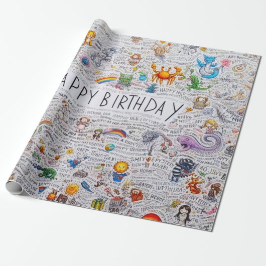 Happy Birthday Wrapping Paper Cadeaupapier (Uitgerold)