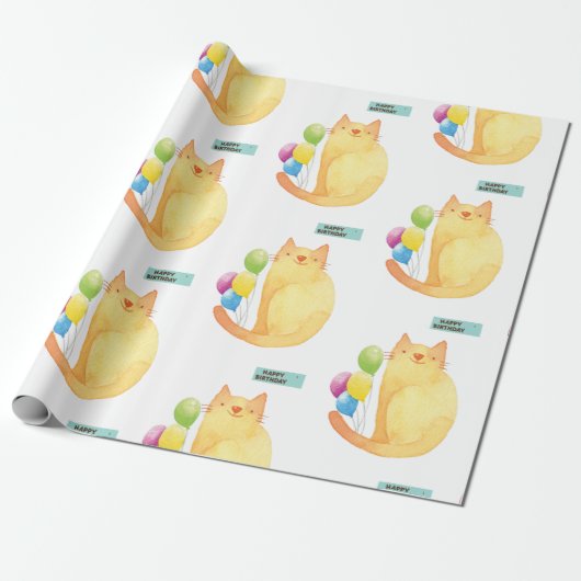 Happy Birthday Wrapping Paper Cat Lady Birthday Cadeaupapier (Uitgerold)