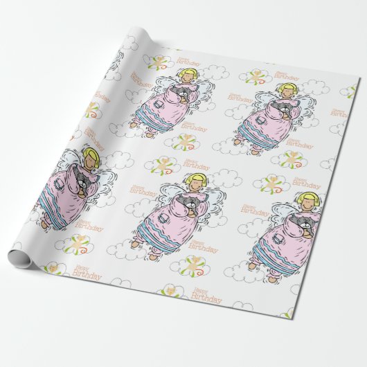 Happy Birthday Wrapping Paper Cat Lady Birthday Cadeaupapier (Uitgerold)