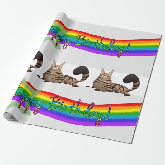 Happy Birthday Wrapping Paper Cat Lady Birthday Cadeaupapier (Uitgerold)
