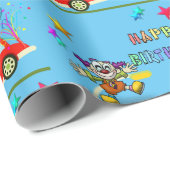 Happy Birthday Wrapping Paper Clown Car Stars Cadeaupapier (Rol Hoek)