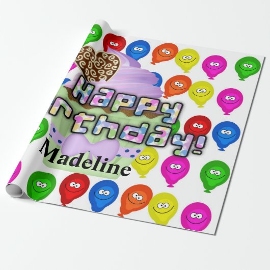 Happy Birthday Wrapping Paper Colorful Balloons Cadeaupapier (Uitgerold)