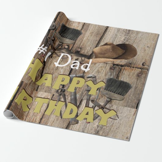 Happy Birthday Wrapping Paper Construction Tools Cadeaupapier (Uitgerold)