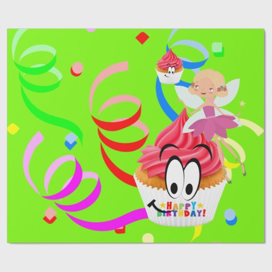 Happy Birthday Wrapping Paper Fairy Confetti Cadeaupapier (Vlak)