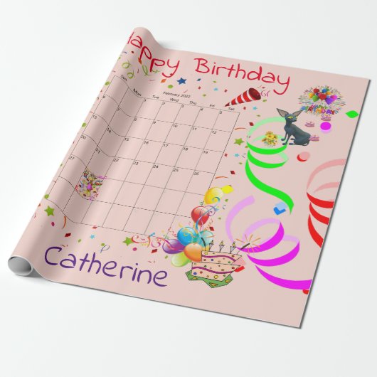 Happy Birthday Wrapping Paper, februari 2022 Cadeaupapier (Uitgerold)