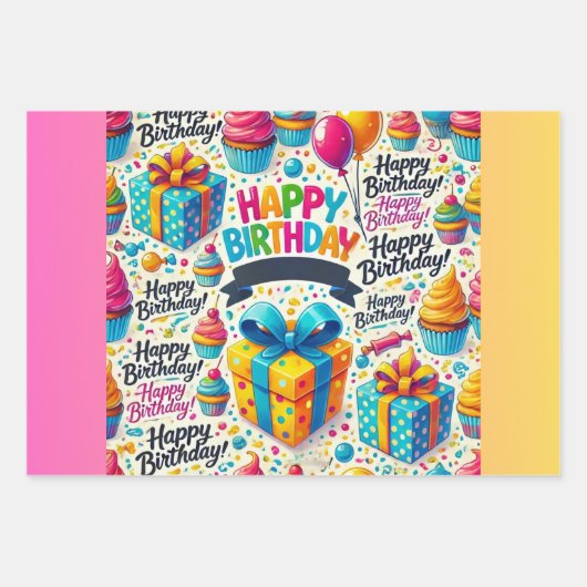 Happy Birthday Wrapping Paper Flat Sheet Set 3 (Voorkant 3)