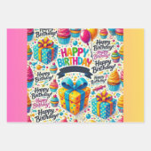 Happy Birthday Wrapping Paper Flat Sheet Set 3 (Voorkant)
