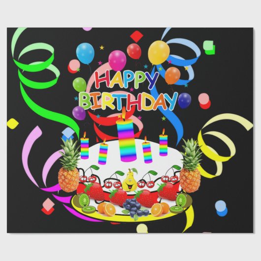 Happy Birthday Wrapping Paper Fruit Cake Cadeaupapier (Vlak)