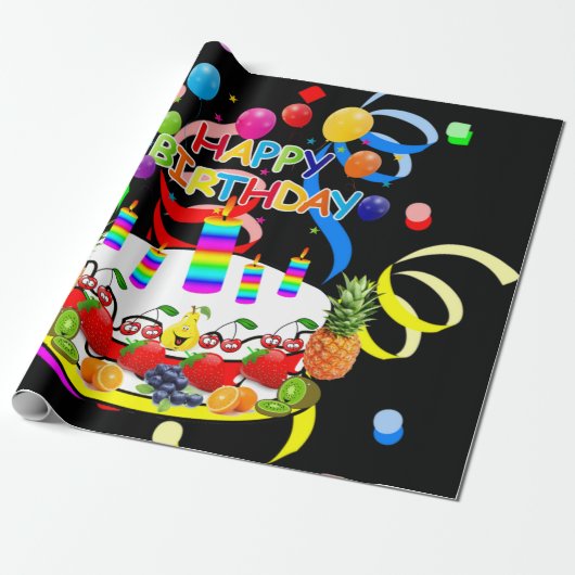 Happy Birthday Wrapping Paper Fruit Cake Cadeaupapier (Uitgerold)