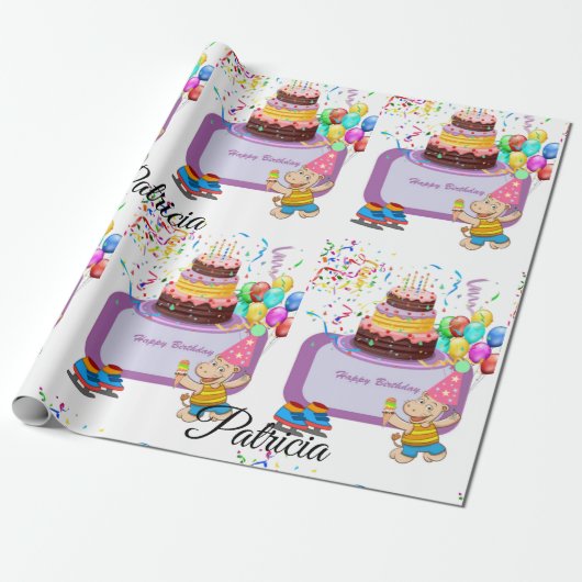 Happy Birthday Wrapping Paper Hippopotamus Cadeaupapier (Uitgerold)