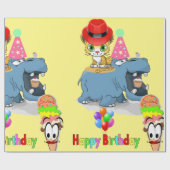 Happy Birthday Wrapping Paper Hippopotamus Kitten Cadeaupapier (Vlak)