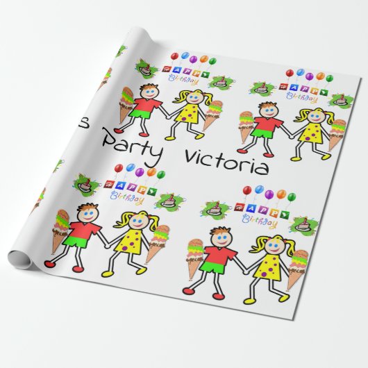 Happy Birthday Wrapping Paper Ice Cream Cadeaupapier (Uitgerold)