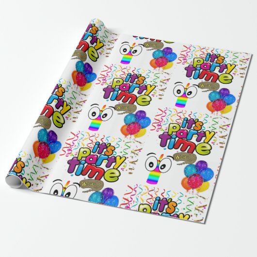 Happy Birthday Wrapping Paper It's Party Time Cadeaupapier (Uitgerold)