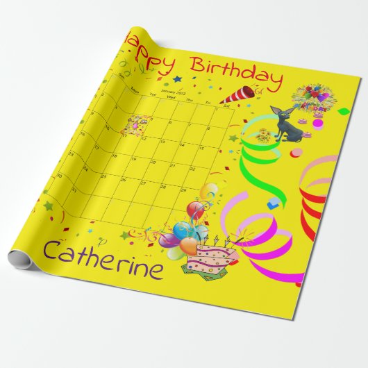 Happy Birthday Wrapping Paper Januari 2022 Geel Cadeaupapier (Uitgerold)