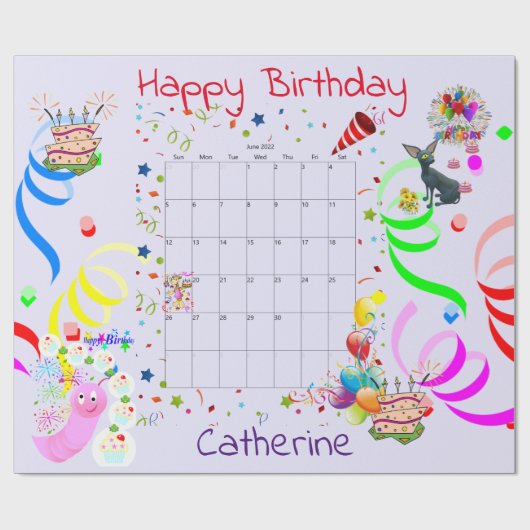 Happy Birthday Wrapping Paper, juni 2022 Cadeaupapier (Vlak)