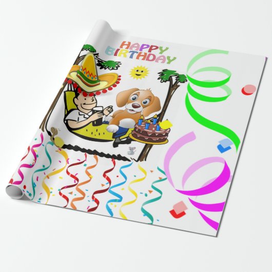 Happy Birthday Wrapping Paper Man Boy Cadeaupapier (Uitgerold)