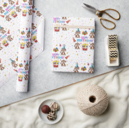 Happy Birthday Wrapping Paper Monkey Cupcake  Cadeaupapier