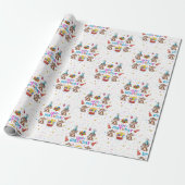 Happy Birthday Wrapping Paper Monkey Cupcake  Cadeaupapier (Uitgerold)