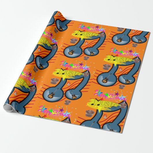 Happy Birthday Wrapping Paper Musician Cadeaupapier (Uitgerold)