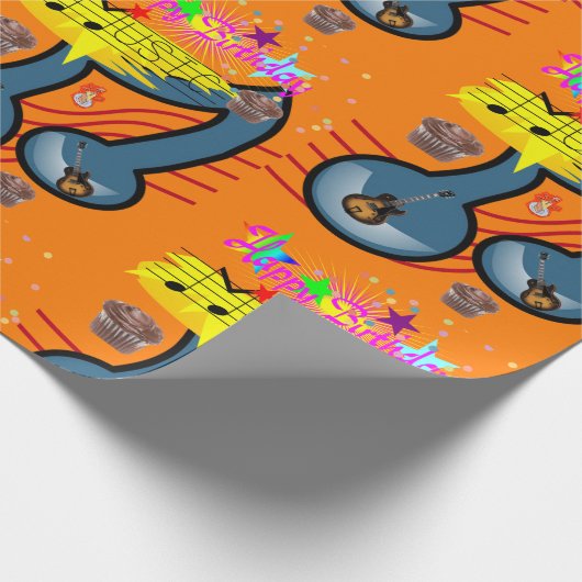 Happy Birthday Wrapping Paper Musician Cadeaupapier (Hoek)