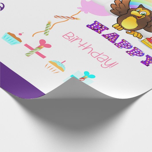 Happy Birthday Wrapping Paper Owl Cadeaupapier (Hoek)