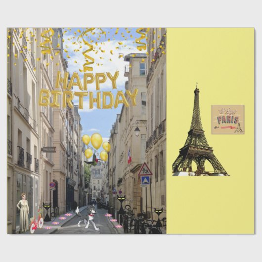 Happy Birthday Wrapping Paper Paris Frankrijk Cadeaupapier (Vlak)