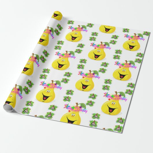 Happy Birthday Wrapping Paper Pear Cadeaupapier (Uitgerold)