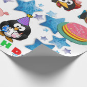 Happy Birthday Wrapping Paper Penguin Pigs Cadeaupapier (Hoek)